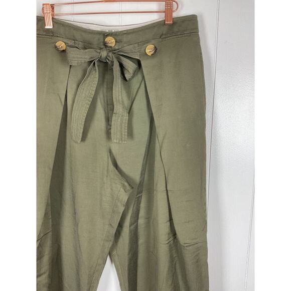 GREY Jason Wu Military Green Cropped Tie Waist Wide Leg Crop Pants Size 10 - Picture 4 of 10